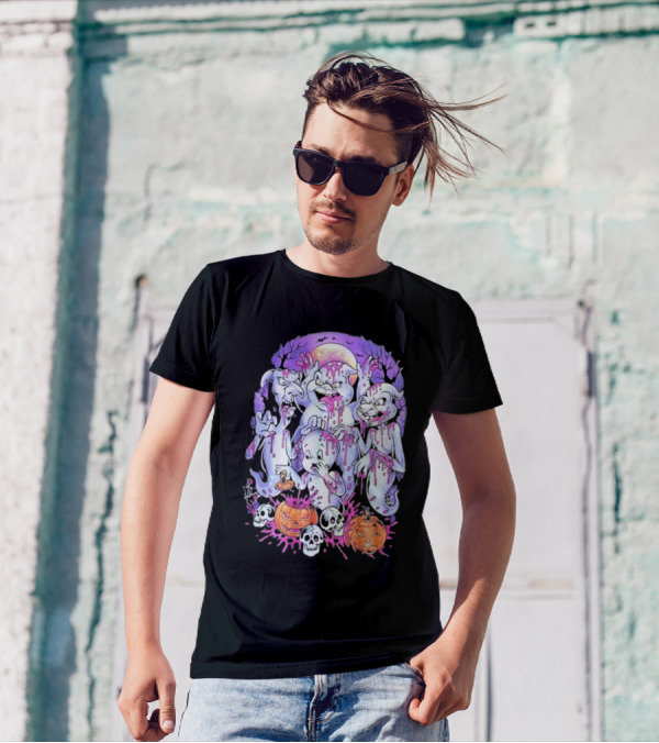 Peaked Apparel Halloween Ghosts With Pumpkins And Skulls T-Shirt