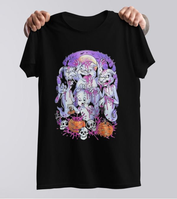 Peaked Apparel Halloween Ghosts With Pumpkins And Skulls T-Shirt