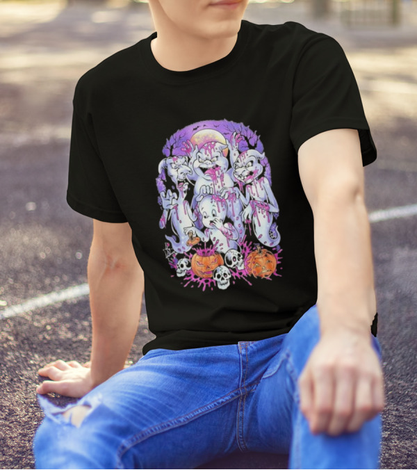 Peaked Apparel Halloween Ghosts With Pumpkins And Skulls T-Shirt