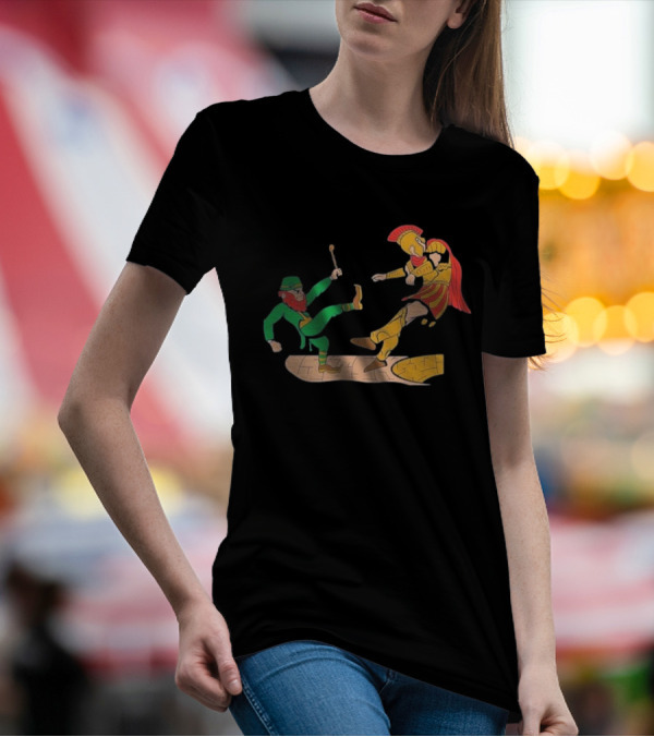 Notre Dame Leprechaun Vs. Trojan Warrior Kick Battle T-Shirt