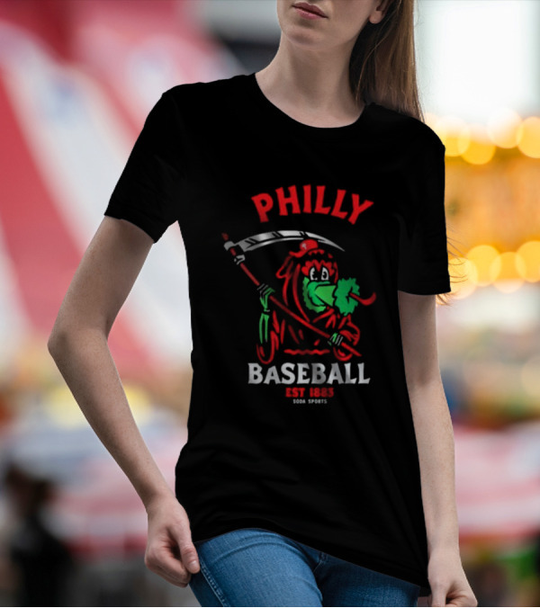 Philly Baseball Est 1883 Soda Sports Phillie Phanatic Grim Reaper T-Shirt