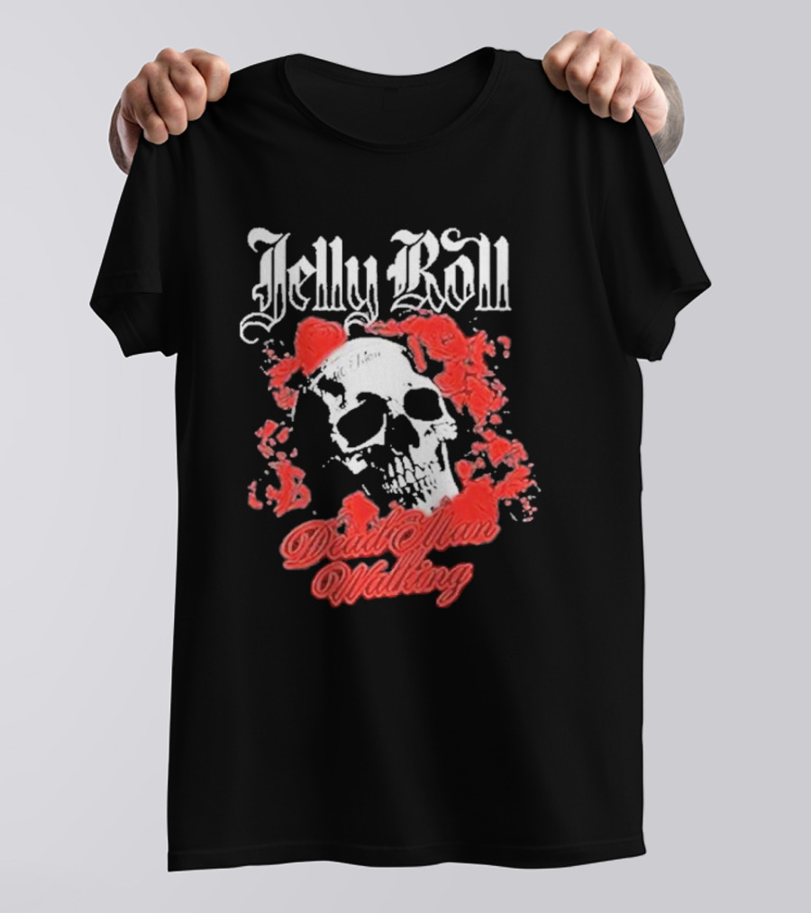 Jelly Roll Dead Man Walking Black Floral Skull Roses T-Shirt