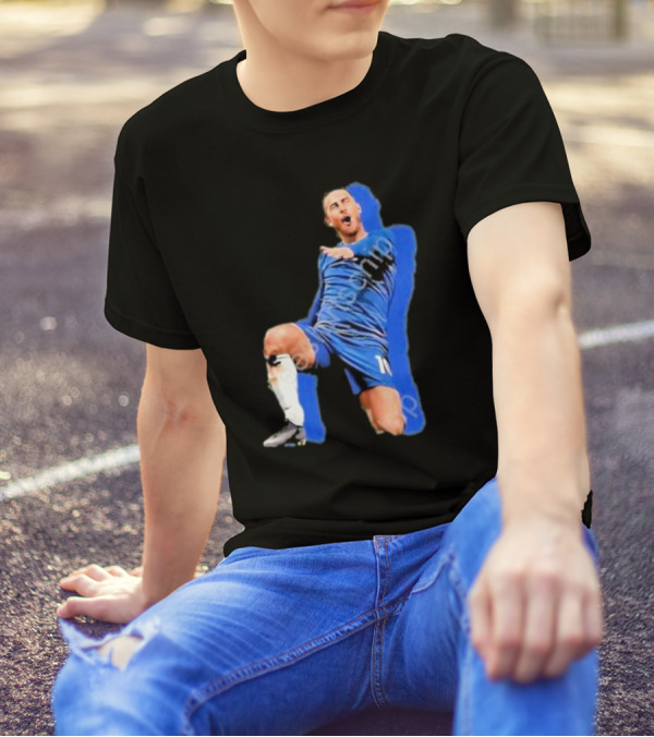 The By Line Show Garden Of Eden Celebration Pose Soccer Player In Blue Jersey T-Shirt