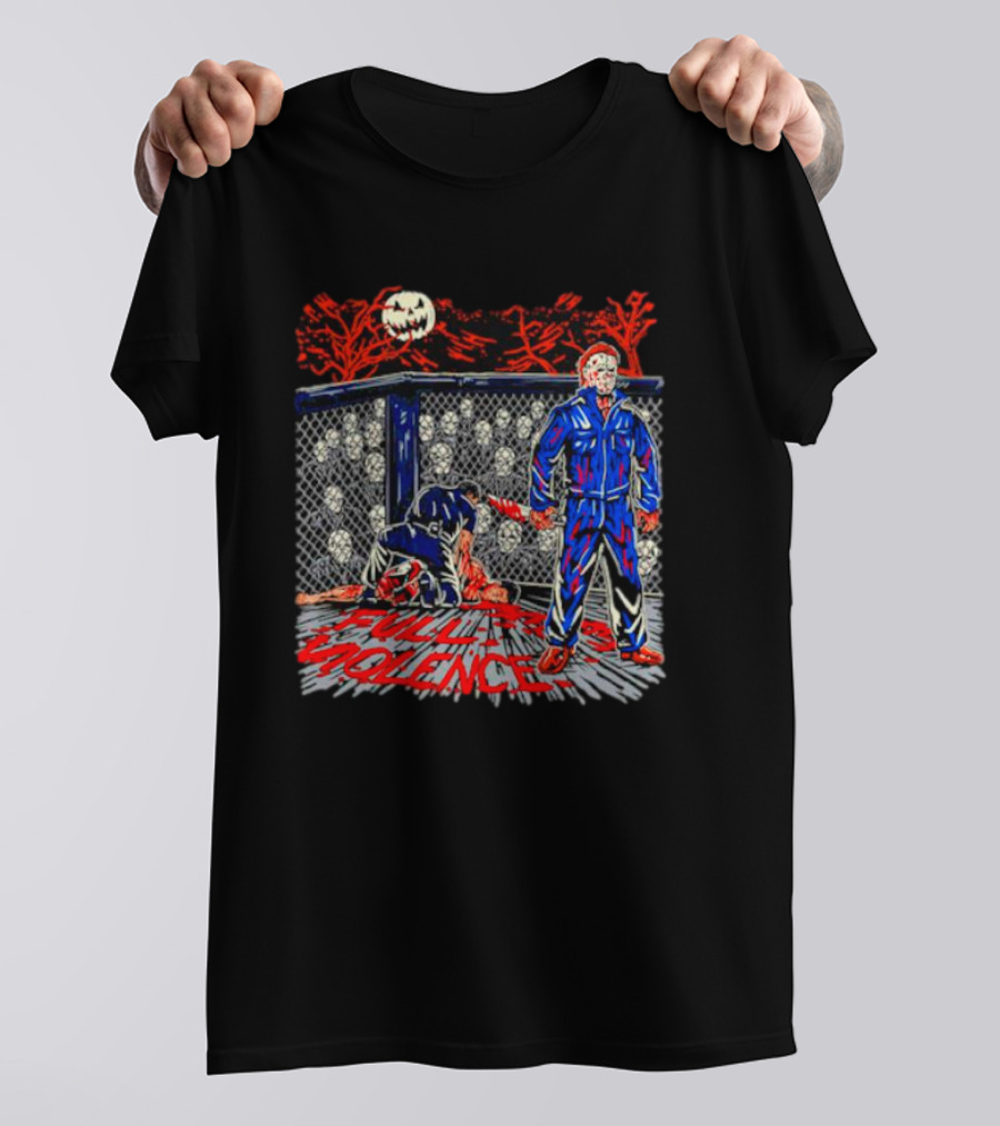 Michael Myers Full Moon Cage Violence Blood Halloween T-Shirt