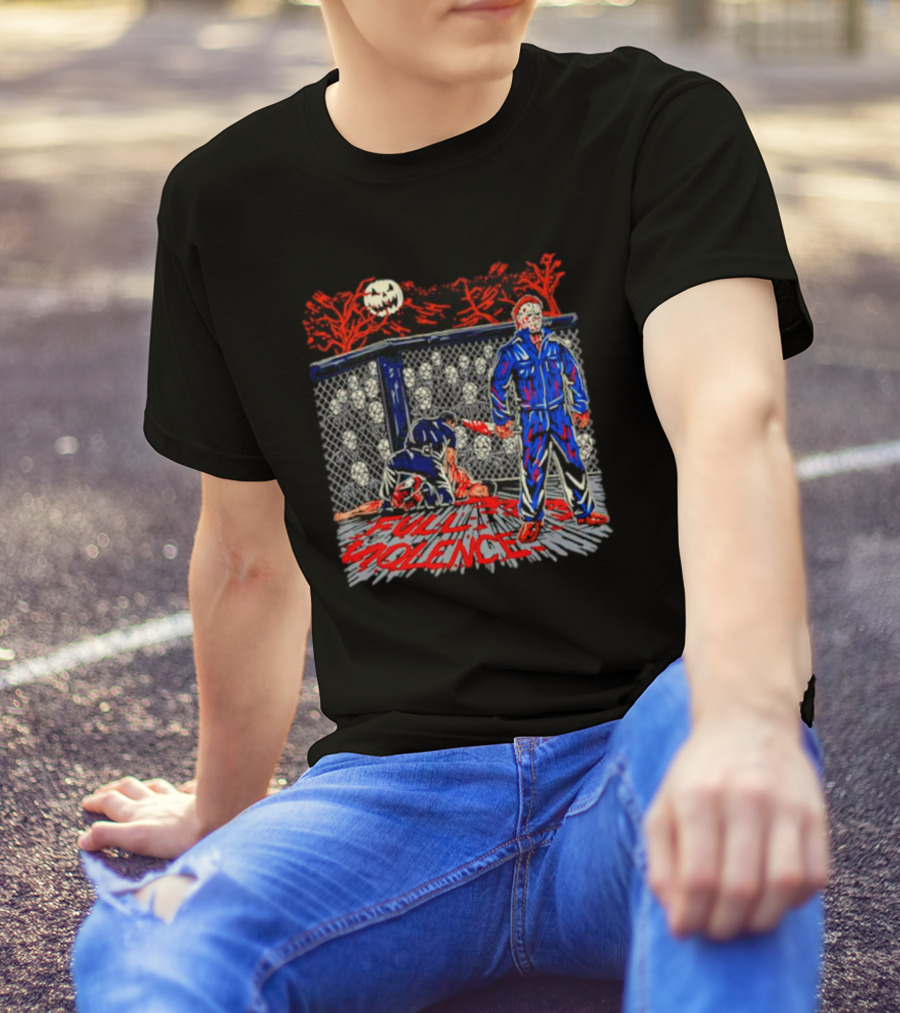 Michael Myers Full Moon Cage Violence Blood Halloween T-Shirt