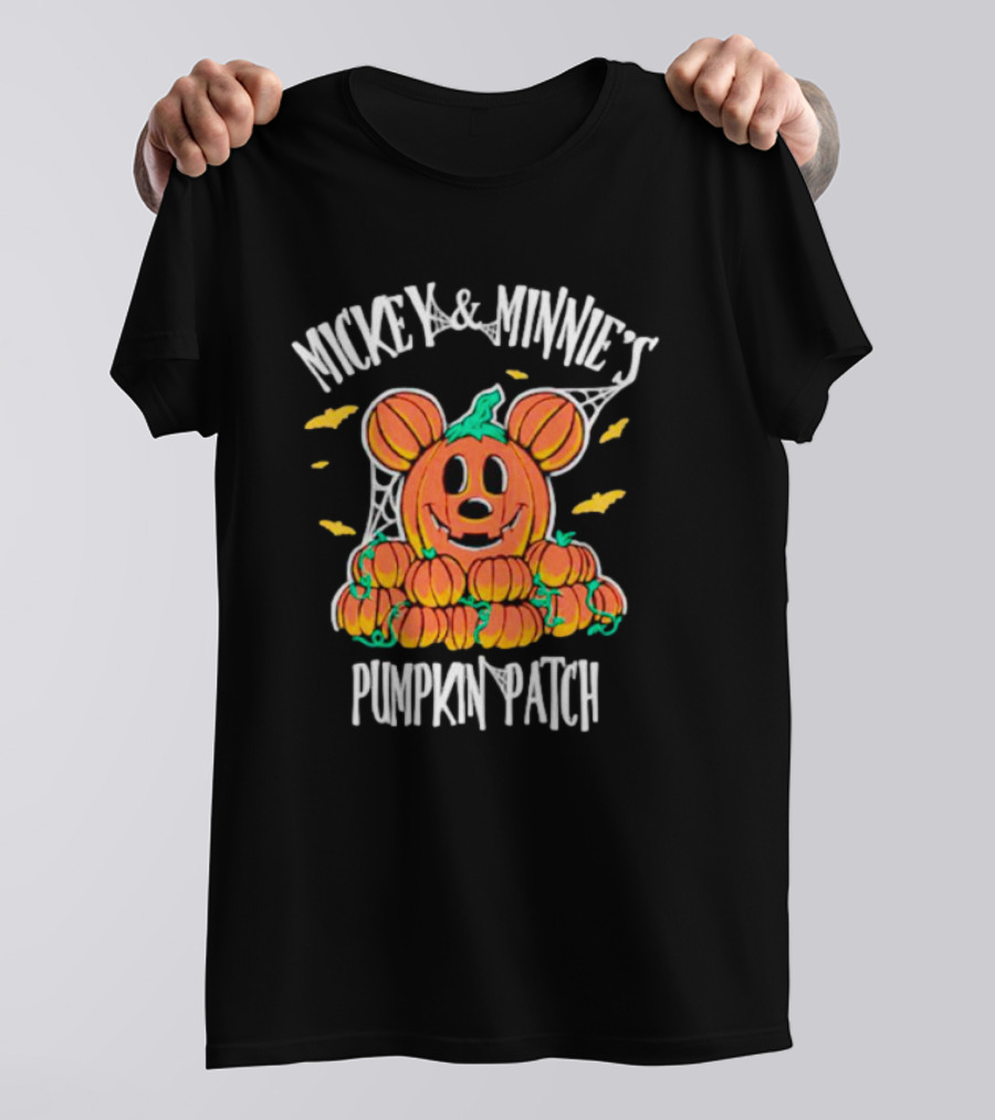 Mickey And Minnie's Pumpkin Patch Halloween Pumpkin Character With Ears And Spider Webs T-Shirt