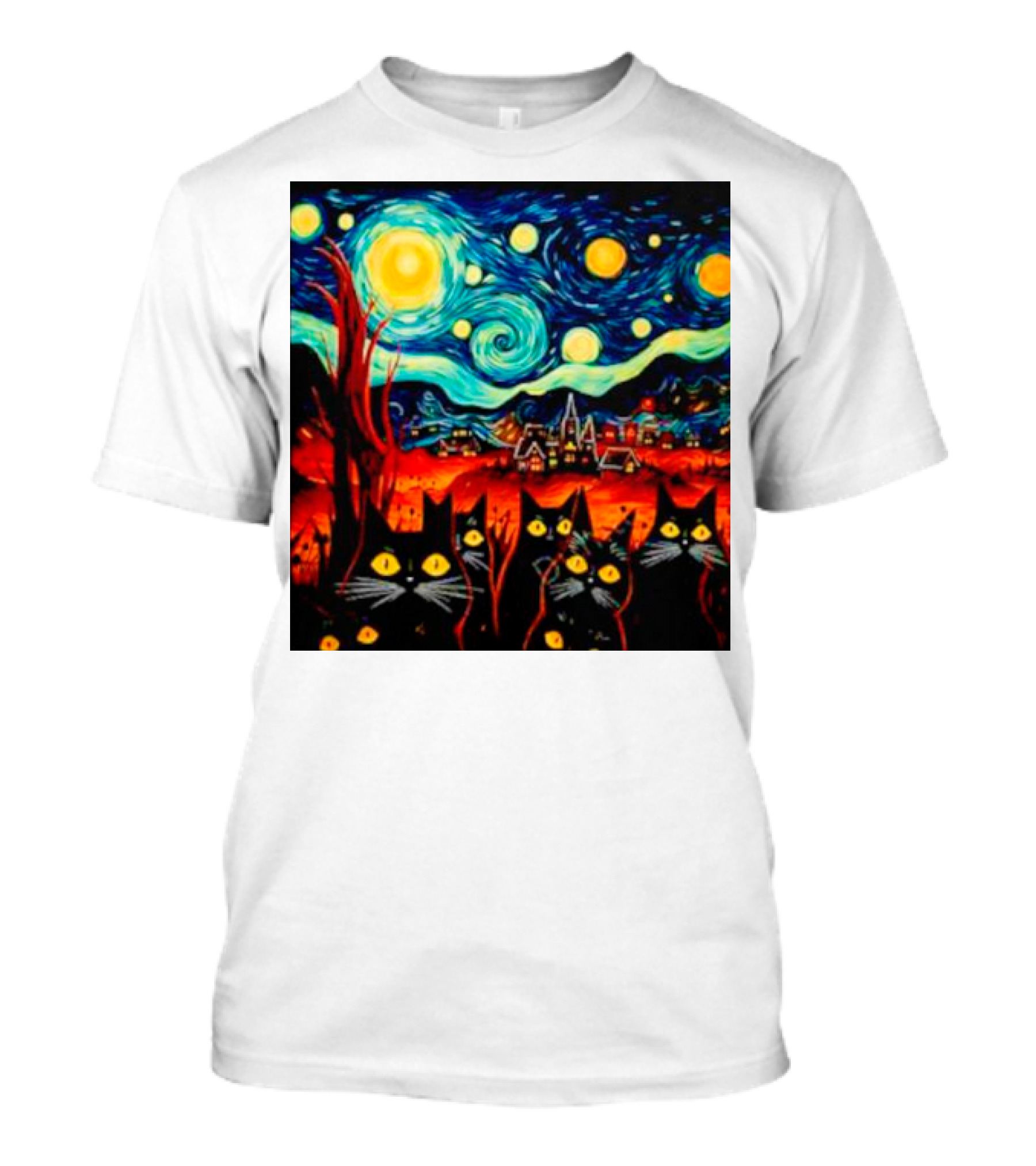 Starry Night Black Cat Van Gogh T-Shirt