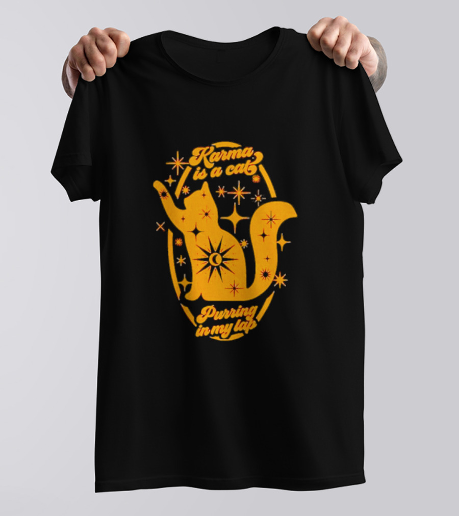 Karma Is A Cat Purring In My Lap With Celestial Stars And Moon T-Shirt