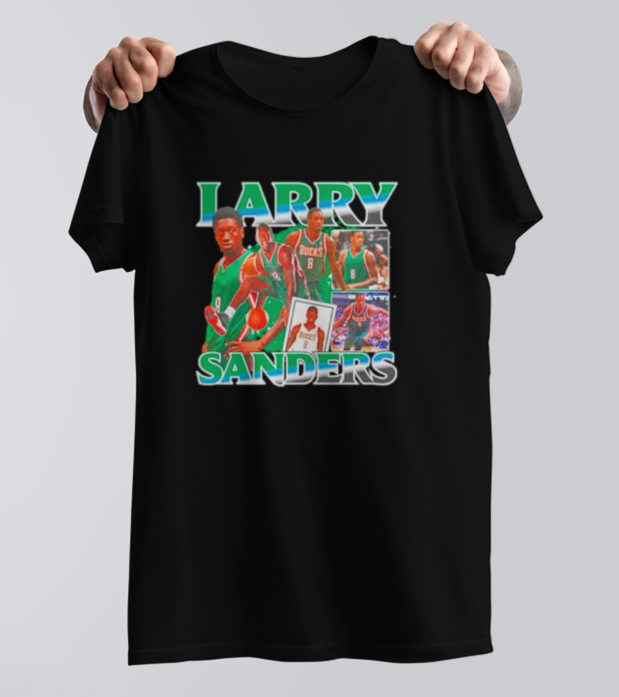Larry Sanders Bucks Vintage Basketball Collage T-Shirt