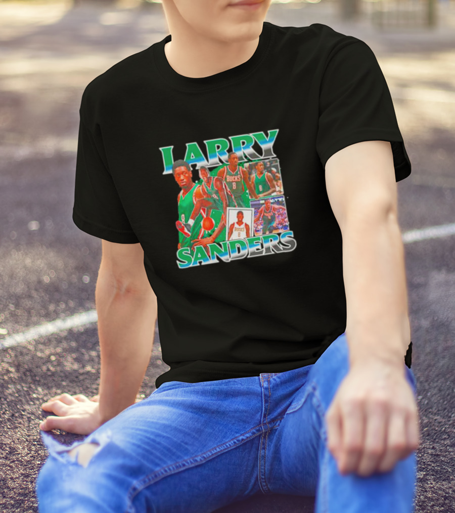 Larry Sanders Bucks Vintage Basketball Collage T-Shirt