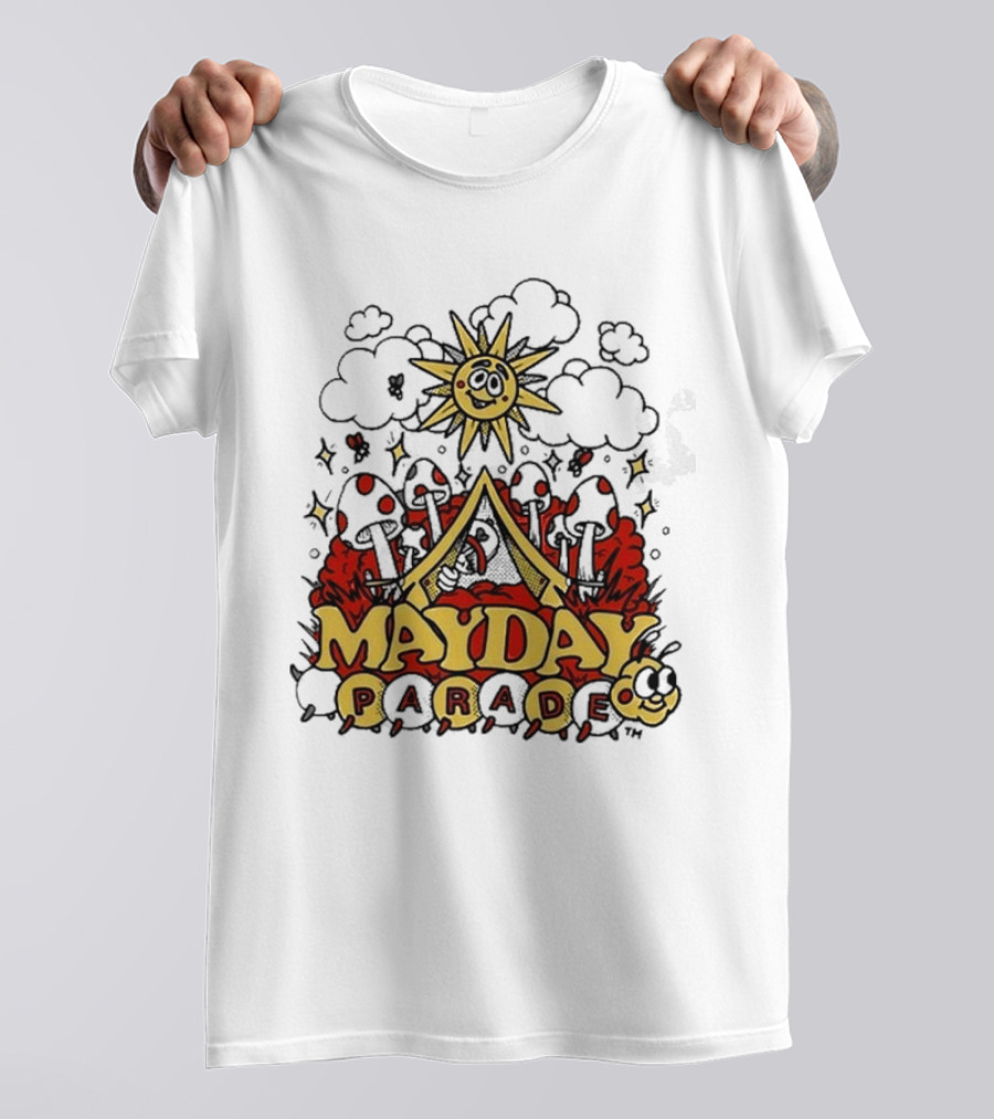 Mayday Parade Whimsical Sun And Mushrooms Caterpillar T-Shirt