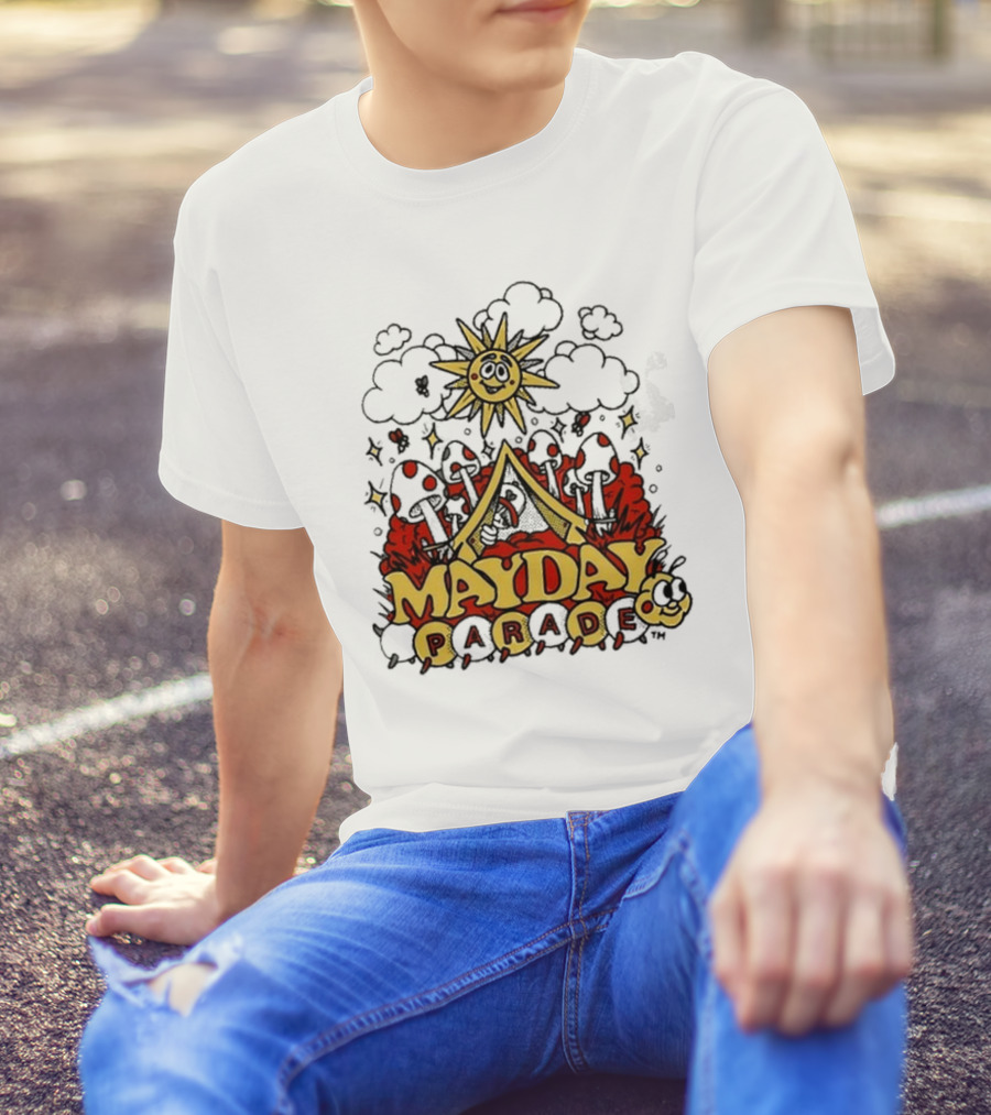 Mayday Parade Whimsical Sun And Mushrooms Caterpillar T-Shirt