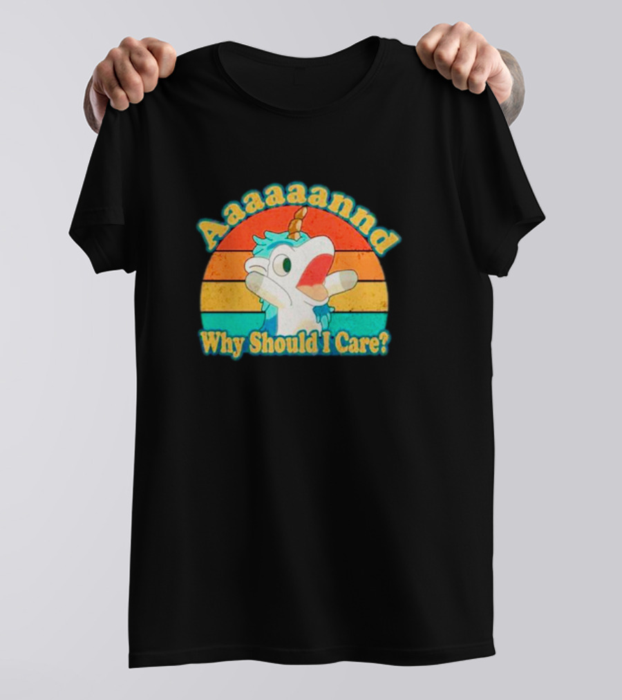 Aaaaaannd Why Should I Care Unicorn Vintage Retro Stripes T-Shirt