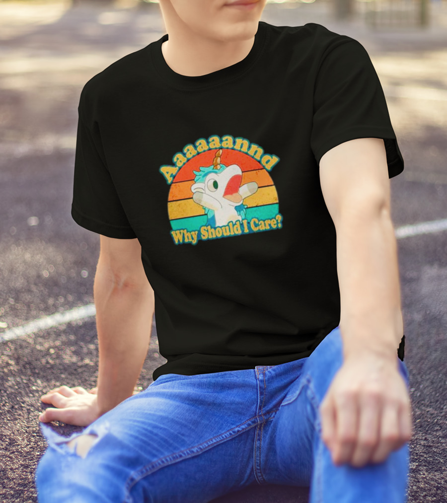 Aaaaaannd Why Should I Care Unicorn Vintage Retro Stripes T-Shirt