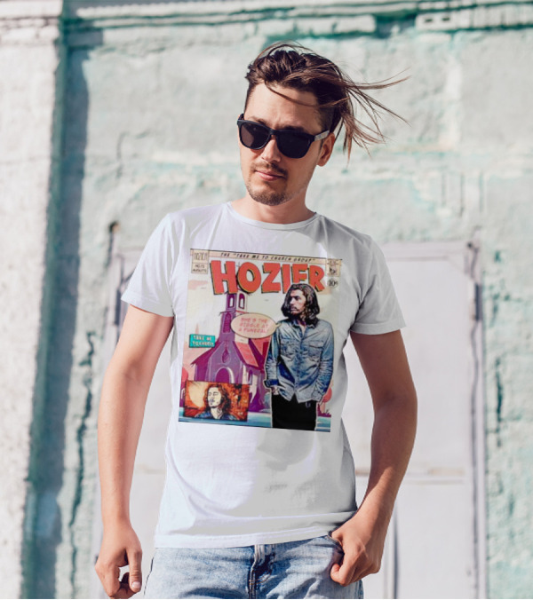 Hozier The Take Me To Church Group Comic Style With Giggle At A Funeral Text T-Shirt