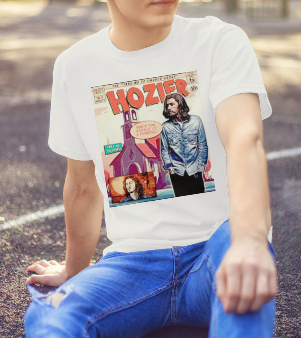 Hozier The Take Me To Church Group Comic Style With Giggle At A Funeral Text T-Shirt