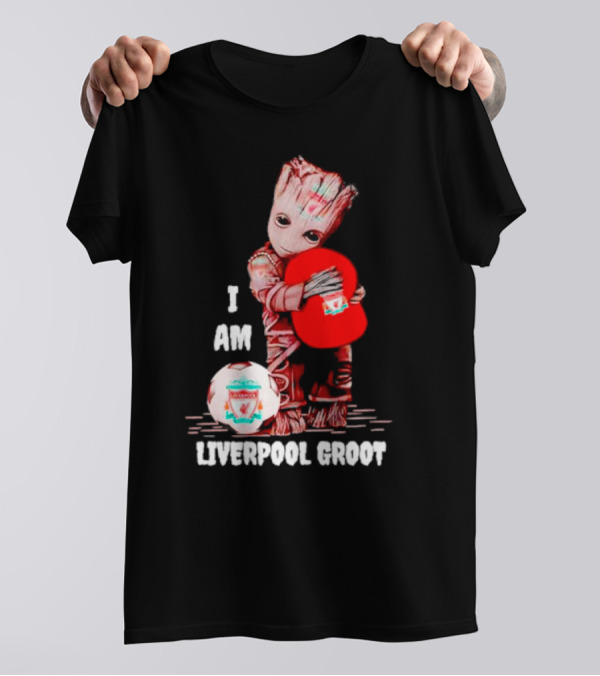 Groot I Am Liverpool FC Soccer Ball Hugging Tree Creature T-Shirt