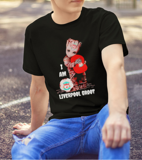 Groot I Am Liverpool FC Soccer Ball Hugging Tree Creature T-Shirt