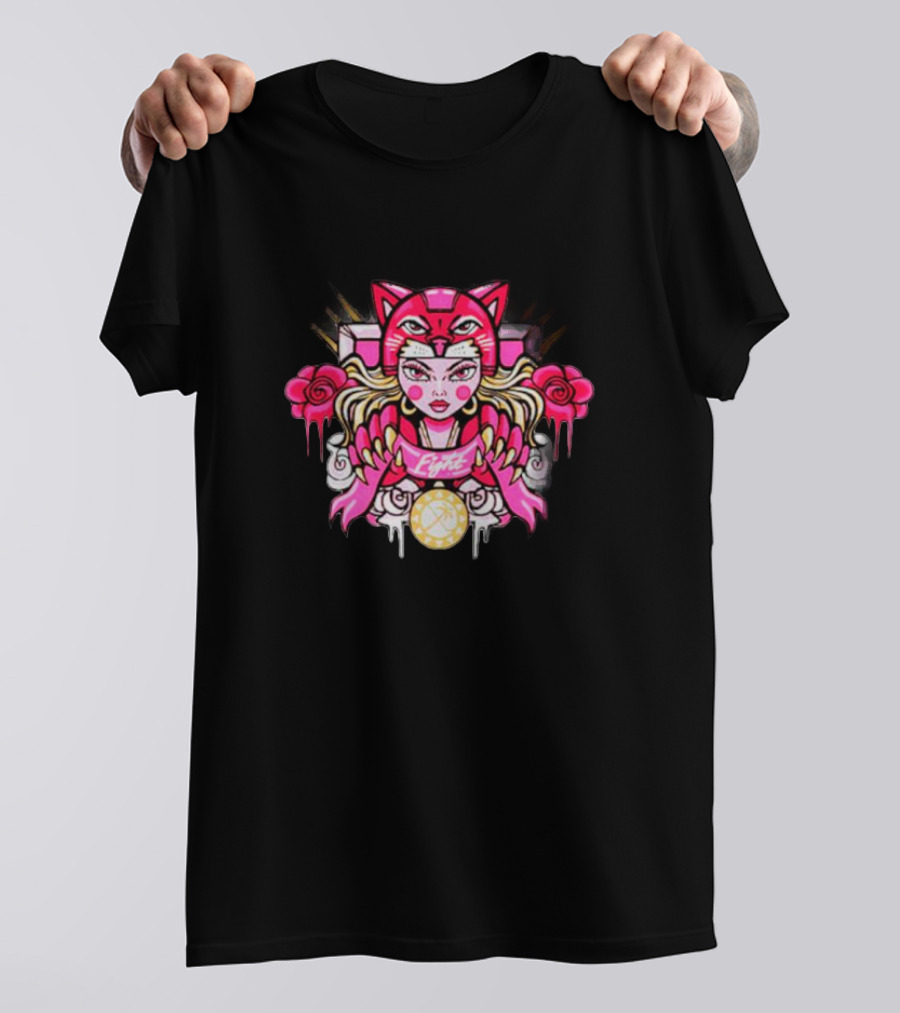 Florida Pink In The Rink Elite Hockey Anime Cat Rose Motif T-Shirt