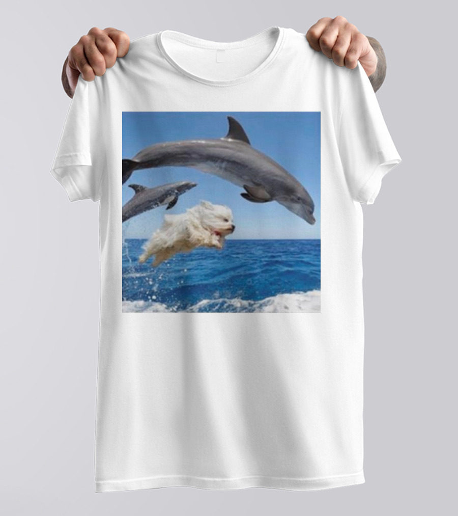 Dog Diving With Dolphins In Ocean T-Shirt