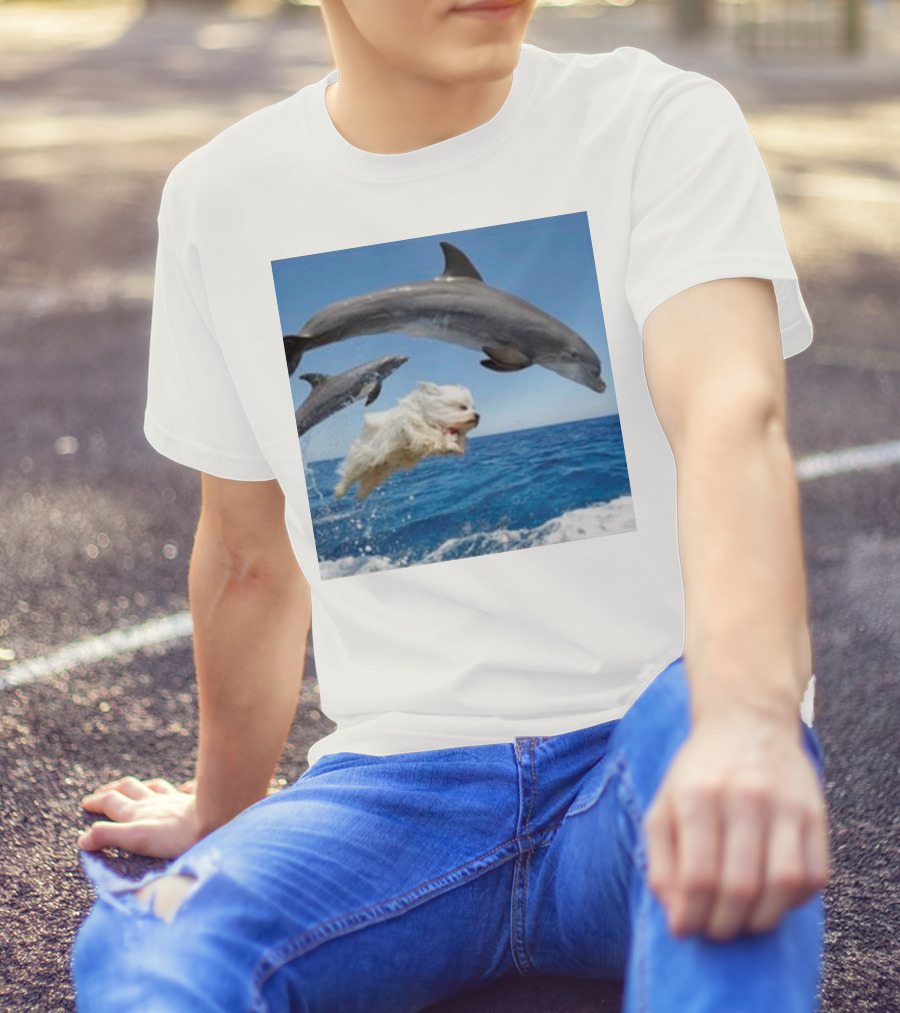 Dog Diving With Dolphins In Ocean T-Shirt