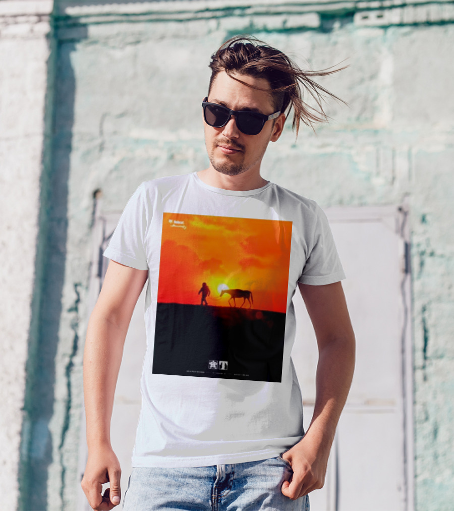 Houston Sunset Astronaut With Horse In Space City Meets Wild West T-Shirt