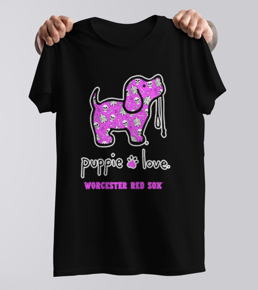 Puppie Love Worcester Red Sox Pink Heart Dog T-Shirt