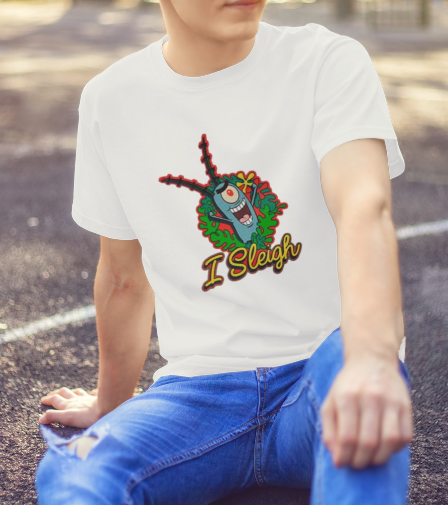 SpongeBob SquarePants Plankton I Sleigh Christmas Holiday Wreath T-Shirt