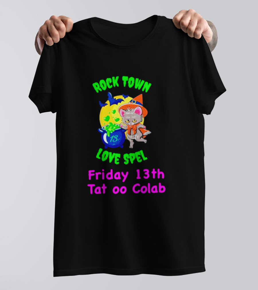 Rock Town Love Spell Friday 13th Tattoo Collab Cat Pumpkin Moon T-Shirt