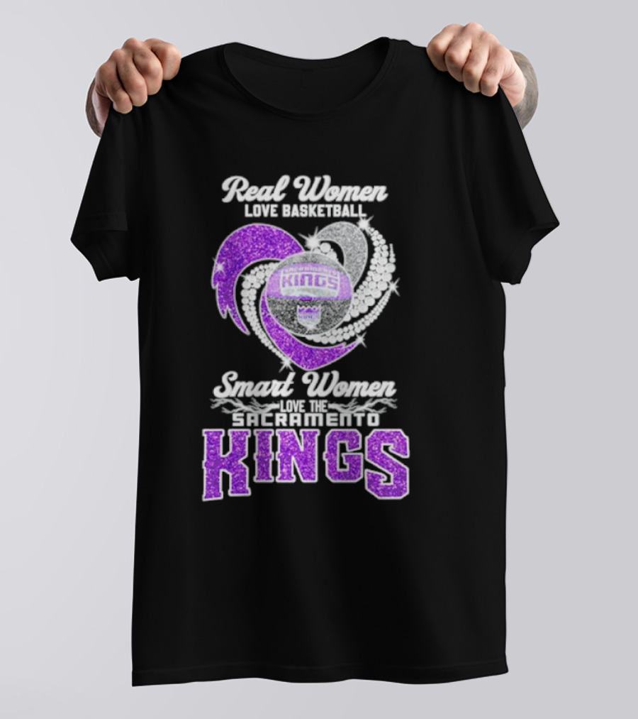 Real Women Love Basketball Smart Women Love The Sacramento Kings Kings Logo Basketball T-Shirt