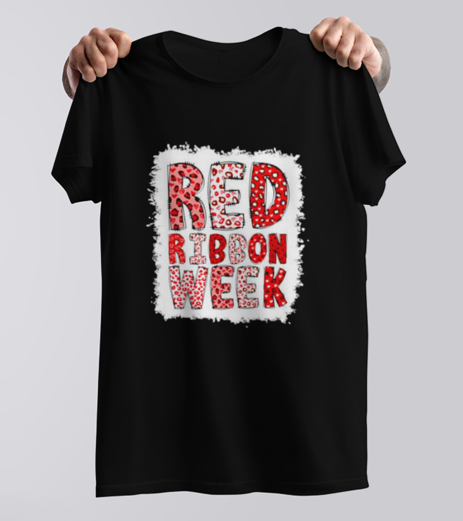 Red Ribbon Week Leopard We Wear Red For Awareness Spotted T-Shirt