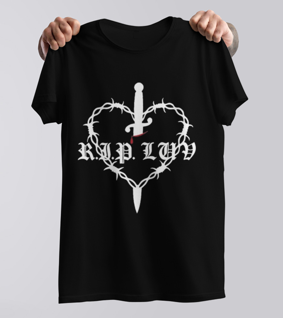RIP LUV Barbed Heart With Sword And Blood Drop T-Shirt