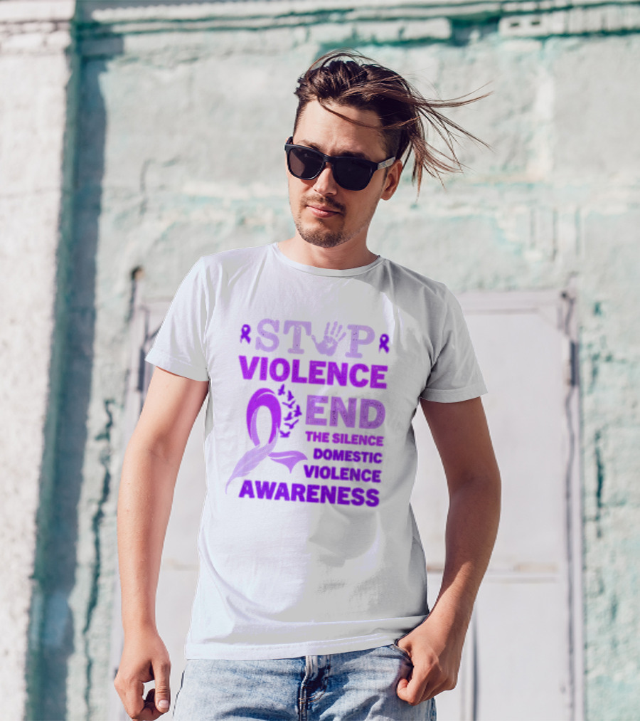 Stop Violence End The Silence Domestic Violence Awareness Purple T-Shirt