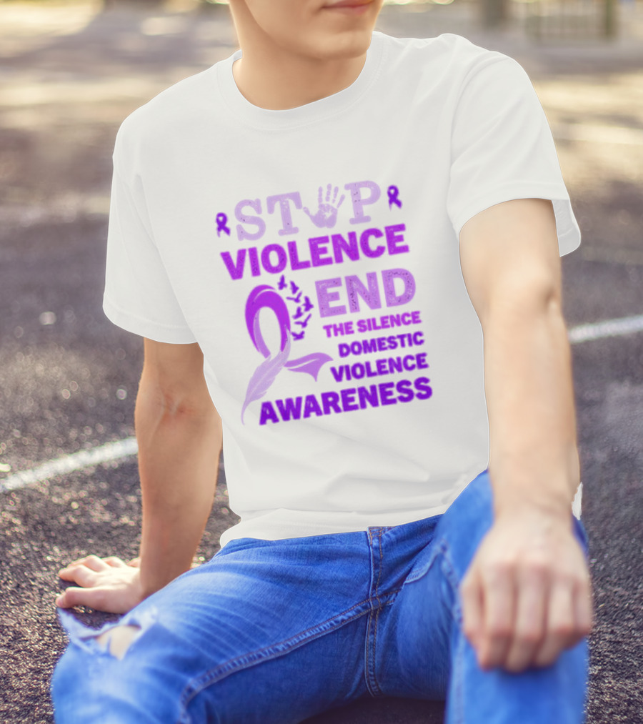 Stop Violence End The Silence Domestic Violence Awareness Purple T-Shirt