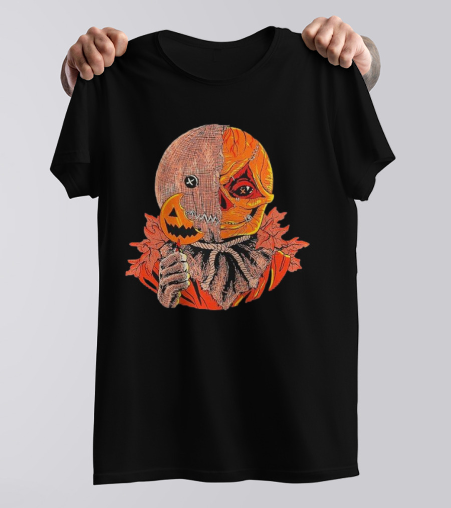 Horrors Of Halloween Trick R Treat Pumpkin Skull Mask T-Shirt