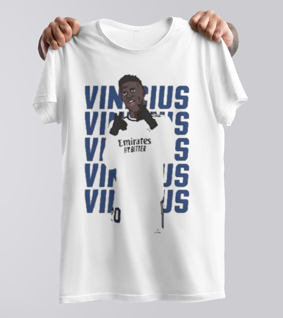 Vinicius Junior Portrait With Textured Blue Repeated Name T-Shirt
