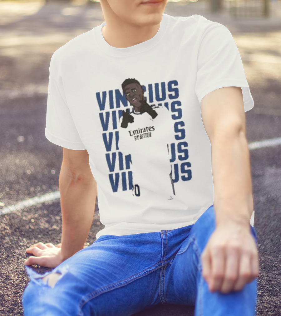 Vinicius Junior Portrait With Textured Blue Repeated Name T-Shirt