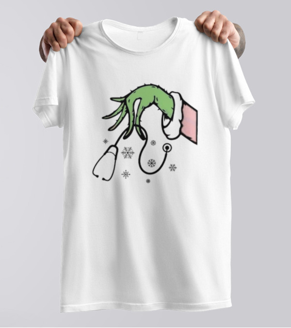 Christmas Nurse Grinch With Stethoscope And Snowflakes T-Shirt