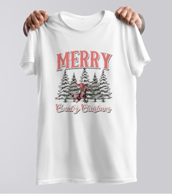 Merry Cowboy Country Christmas With Trees T-Shirt