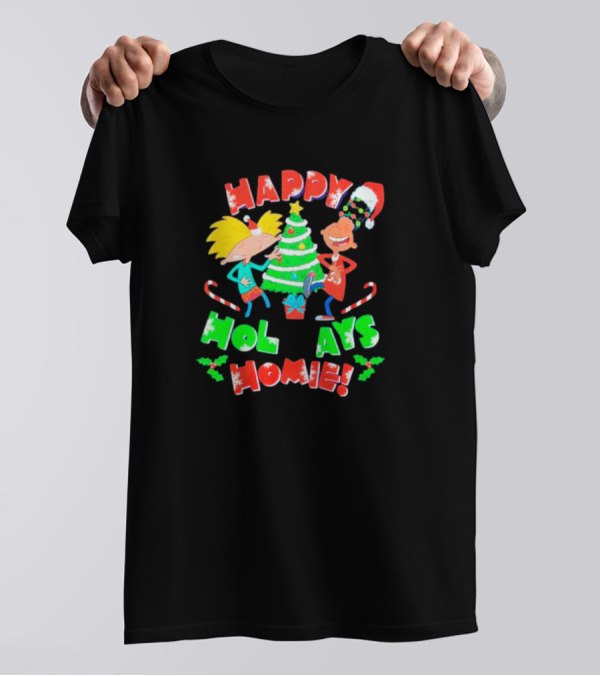 Happy Holidays Homie Cartoon Christmas Tree Festive T-Shirt