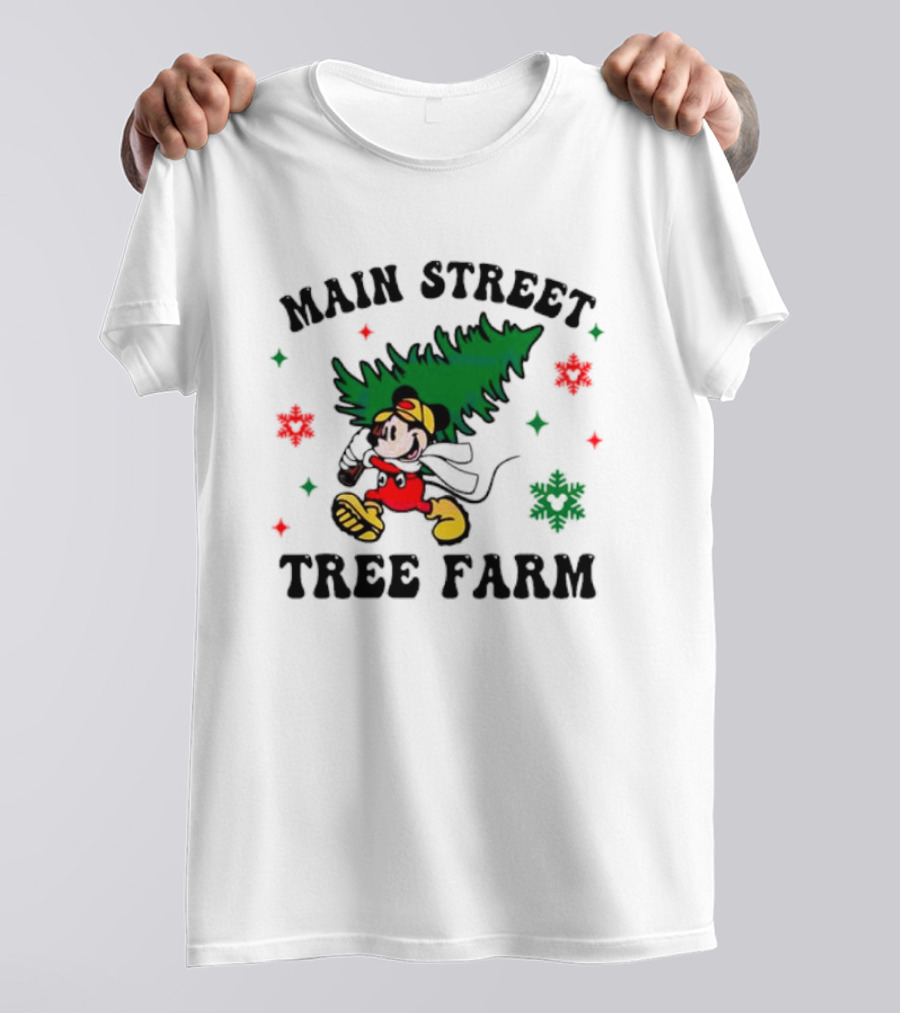 Mickey Main Street Tree Farm Vintage Christmas Snowflakes T-Shirt