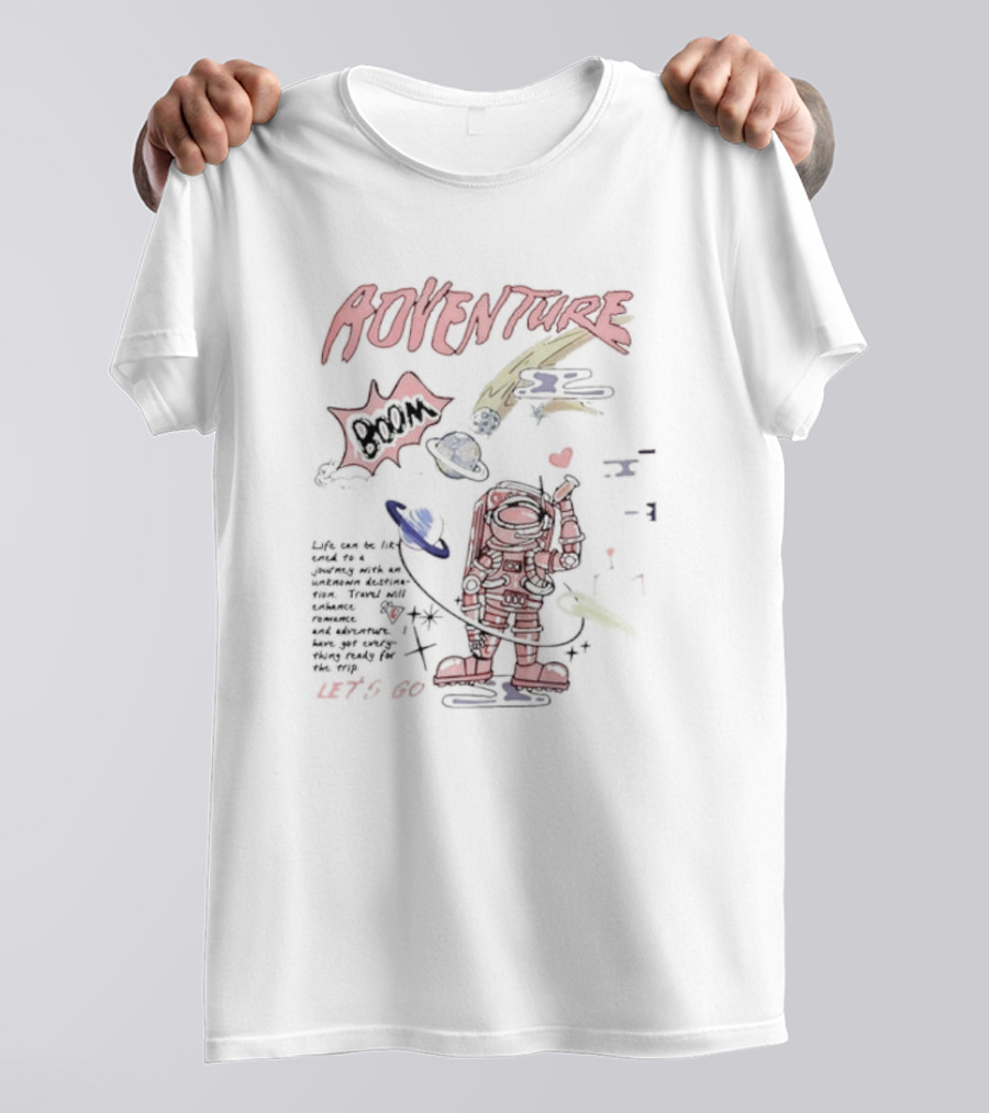 AOVENTURE Boom Let's Go Space Adventure With Astronaut And Cosmic Elements T-Shirt
