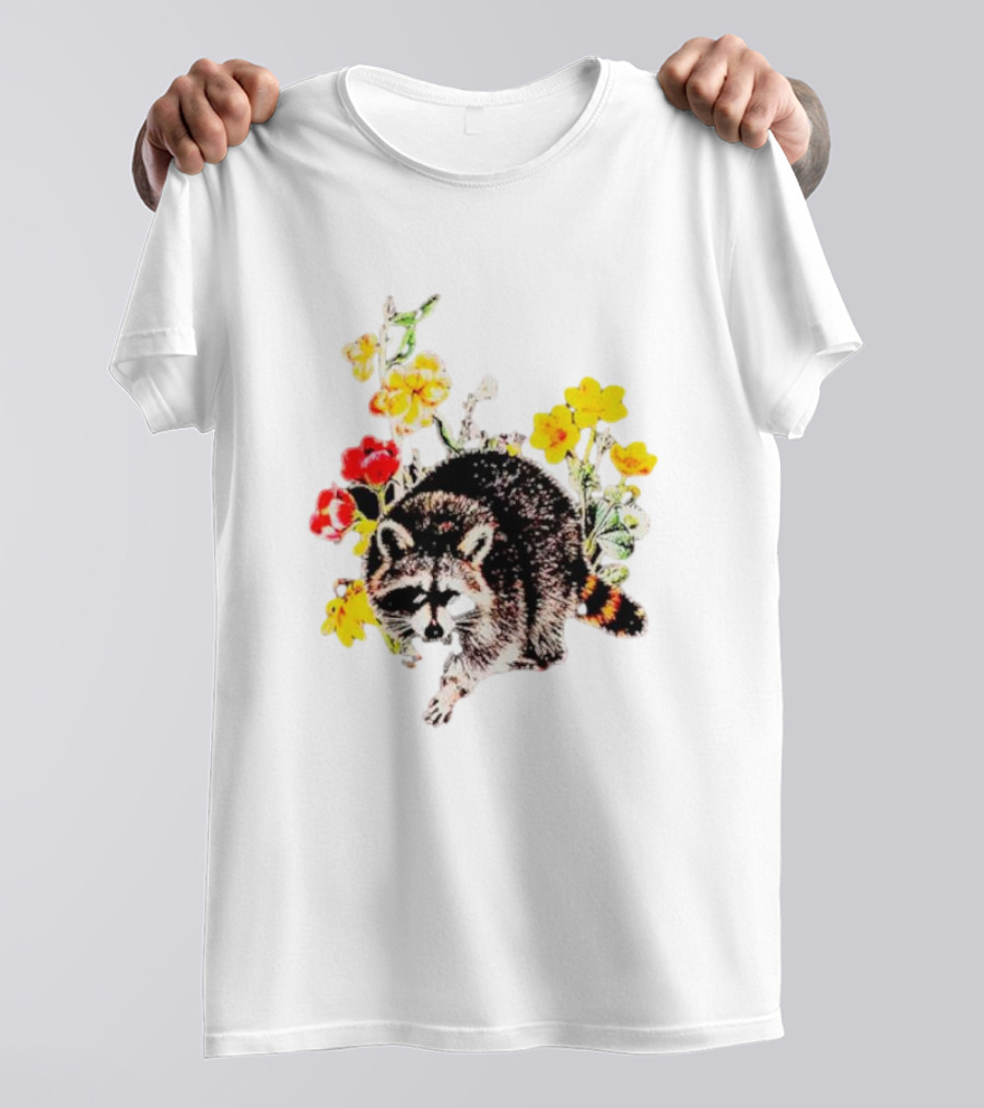 Raccoon With Vibrant Floral Arrangement T-Shirt