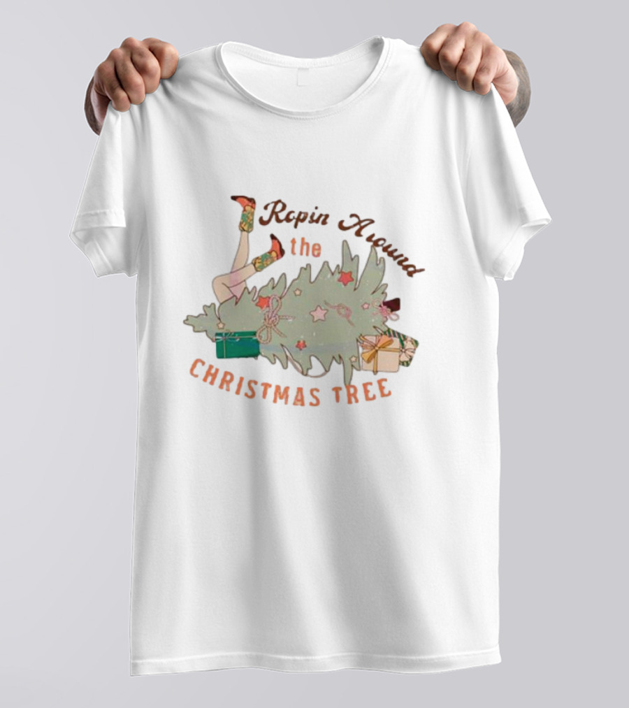 Ropin Around The Christmas Tree Vintage Western Holiday Fun T-Shirt