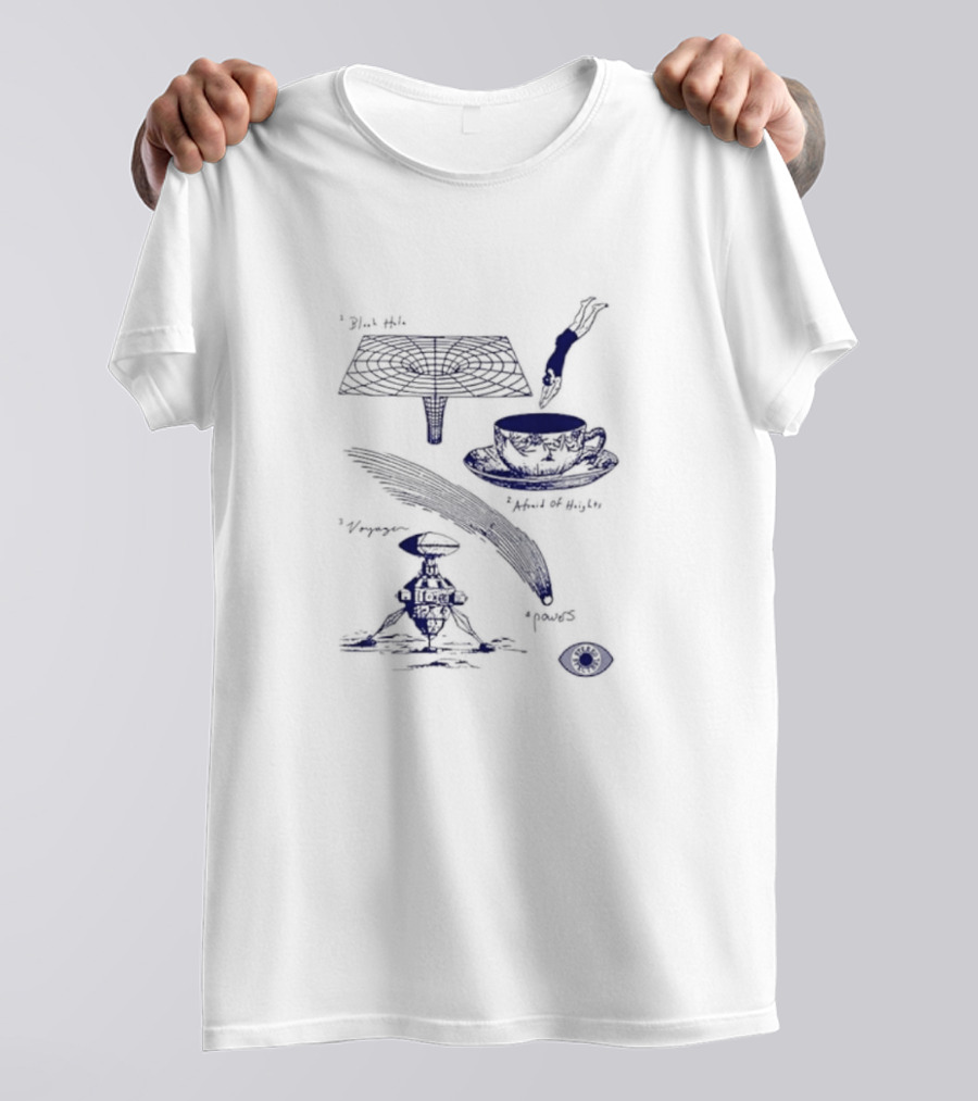 Black Hole Afraid Of Heights Voyage Powers Tea Cup Hand Drawing Eye T-Shirt