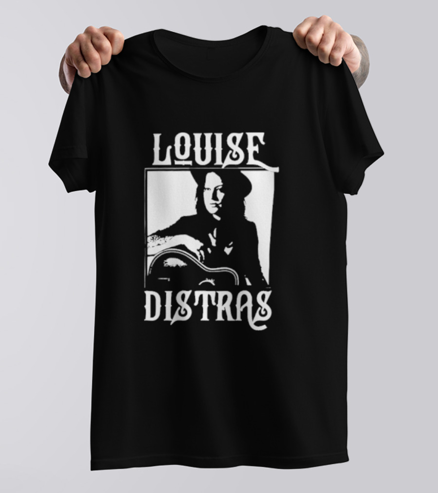 Louise Distras With Acoustic Guitar Black And White Rugged Typography T-Shirt