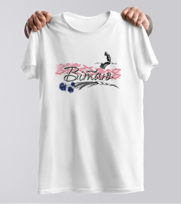 Belarusian Bird With Pink Pattern And Blue Flowers T-Shirt