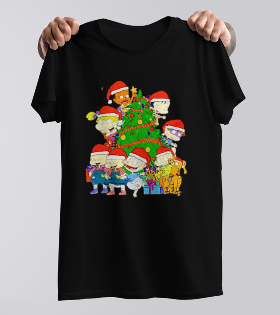 Rugrats Characters In Santa Hats Around Christmas Tree Movie Scene T-Shirt