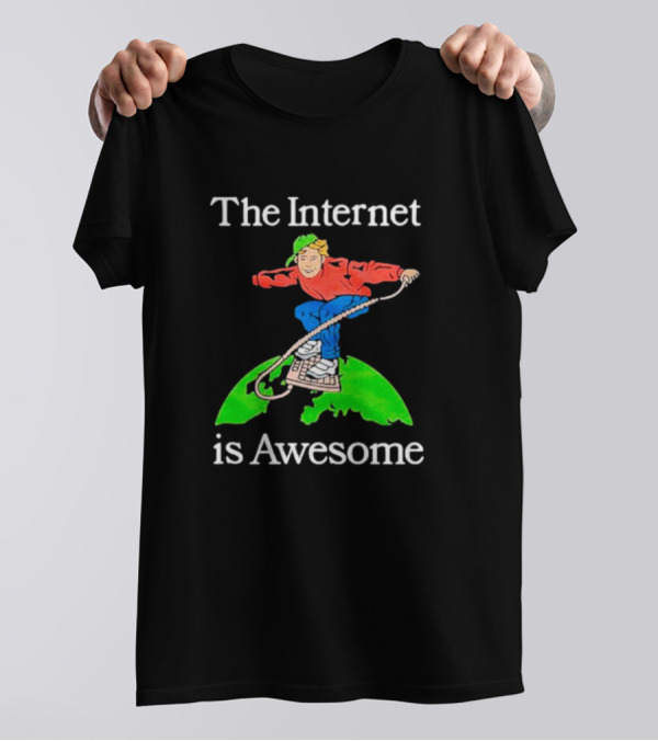 The Internet Is Awesome Skateboarding On Keyboard Over Earth T-Shirt
