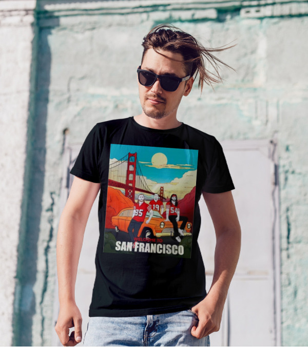 Welcome To San Francisco Golden Gate Bridge Vintage Car Football Jerseys T-Shirt